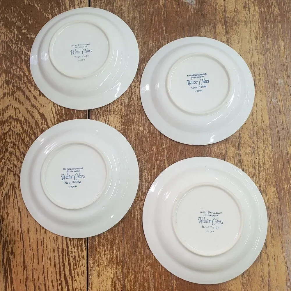 Vintage Hearthside Japan Water Colors Stoneware Saucers Set of 4 Mid Century